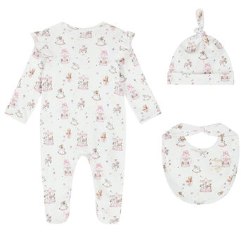 Baby Girls White & Pink Carousel Babygrow Set